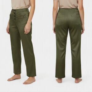 Olive Green Satin Pull On High Rise Straight Leg Pants Size S